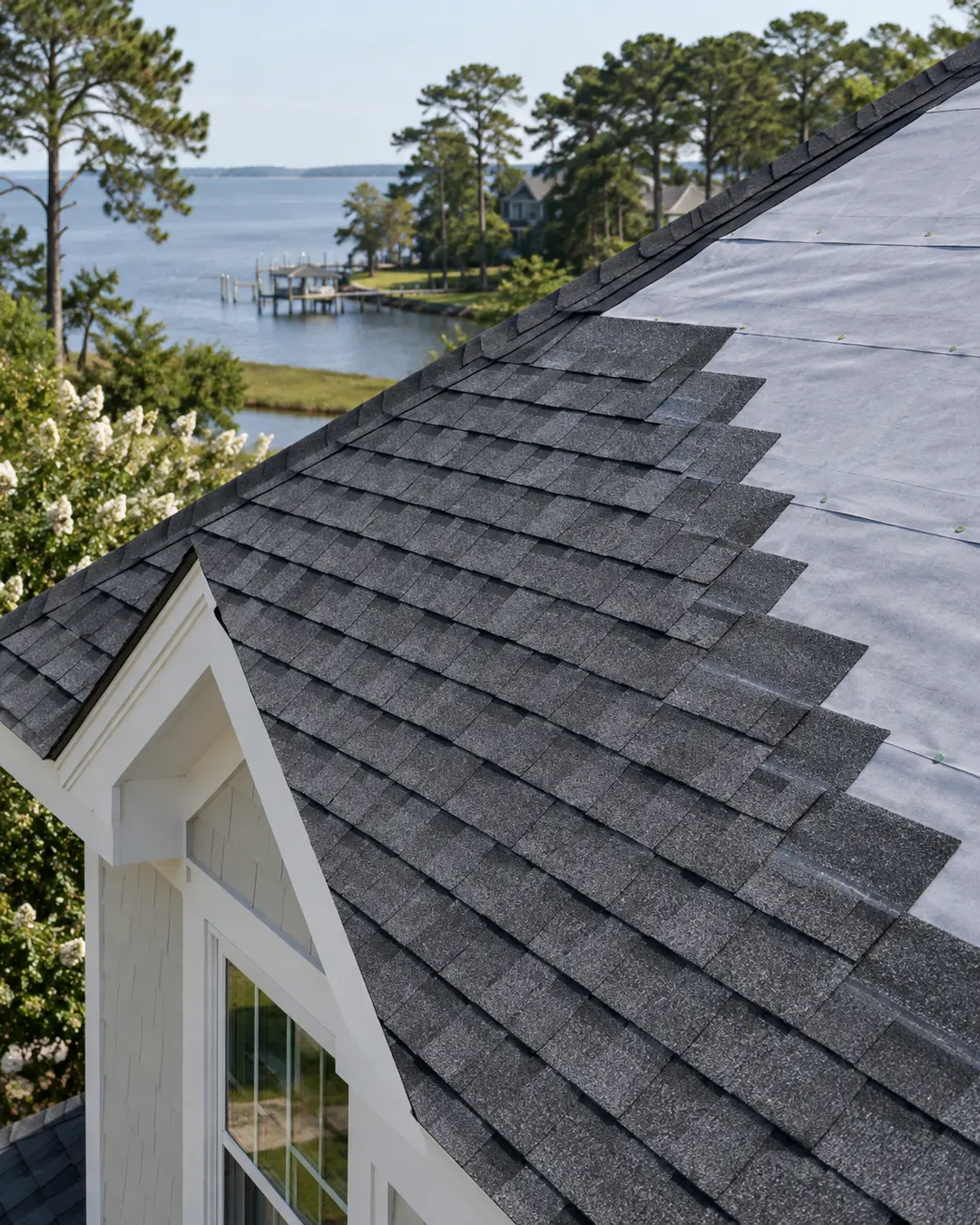 Detail of residential roof installation materials and roof components